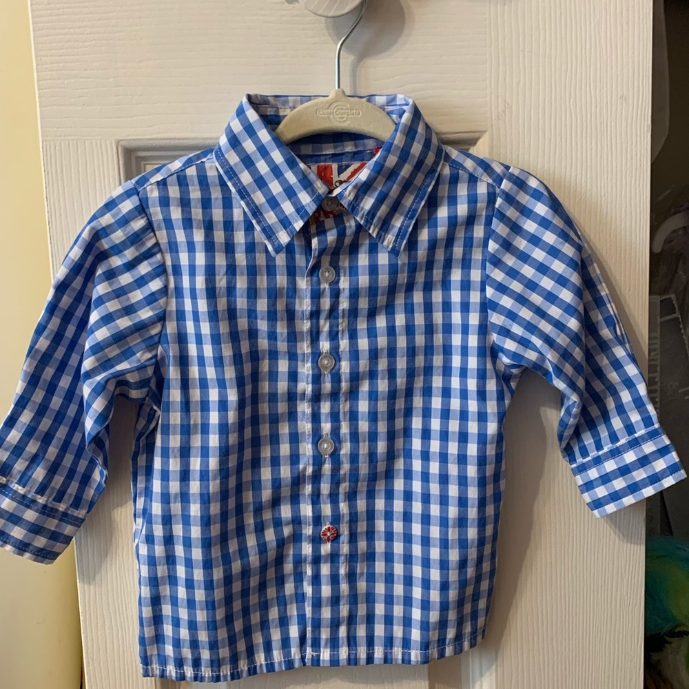 English Laundry 12 mos blue and white check shirt